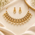 Traditional Gold Tone Pearl Choker Necklace Set