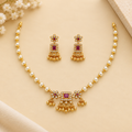 Pearl and Ruby Traditional Gold Tone Necklace Set
