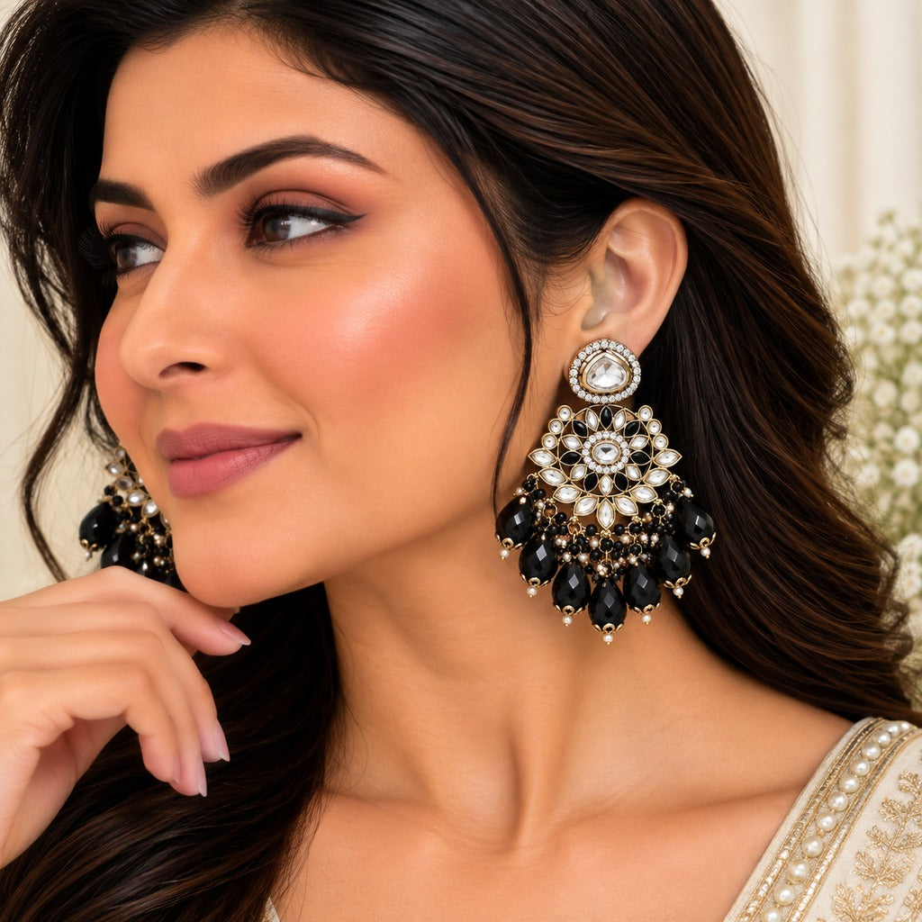 Black Stone Statement Earrings